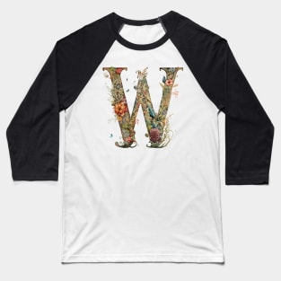 Floral Garden Watercolor Monogram Letter W Baseball T-Shirt